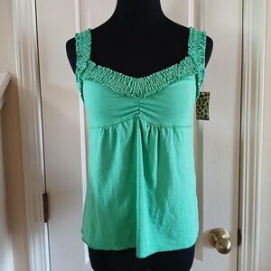 Y2K vintage NWT XOXO green baby doll tank top sweetheart neckline ruffle trim M